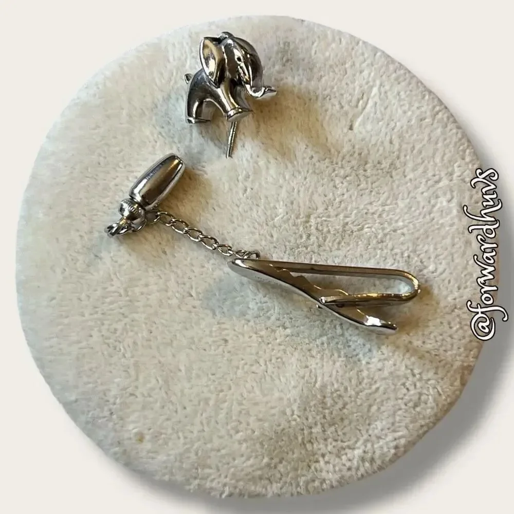 Hickok Elephant Silver Tone Tie Tack - Clip and Pin